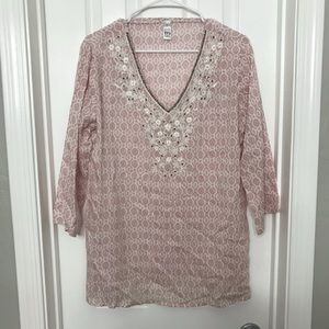 Thomas & Olivia Baby Pink Beaded V Neck Shirt
